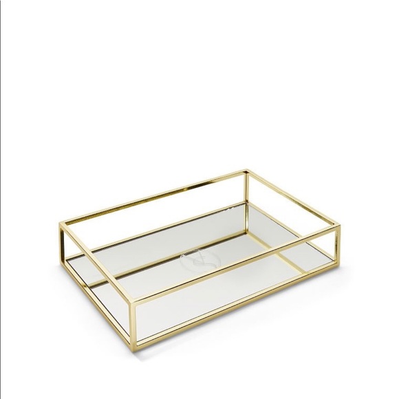 VICTORIA'S SECRET Gold Logo Mirrored Vanity Tray Display Velvet Back-NIB HTF - Picture 3 of 4